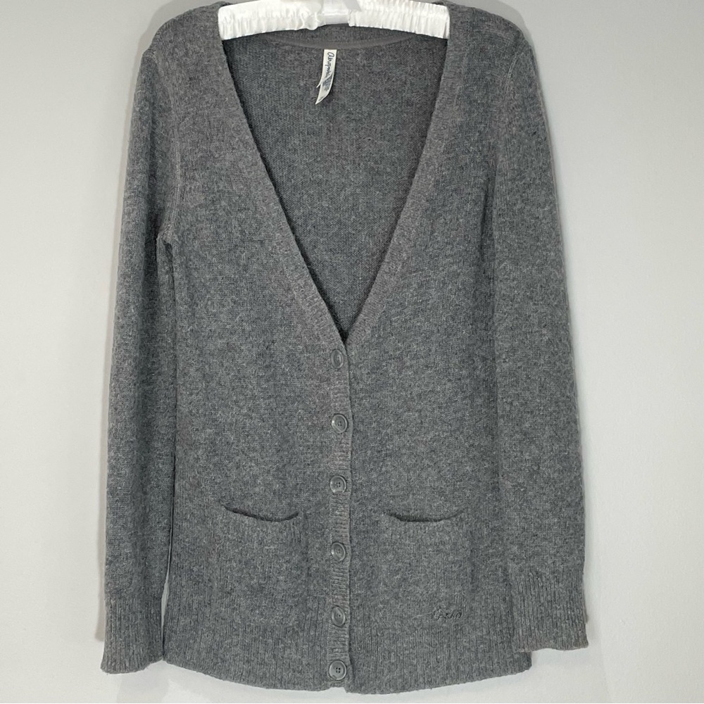 Aeropostale Rabbit Hair & Wool Blend Long Line Cardigan Size M Grey Button Down